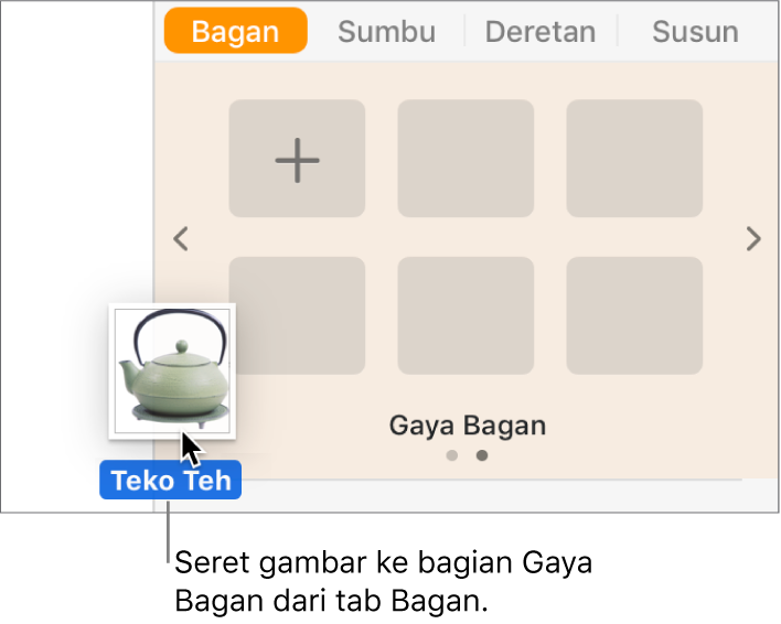 Menyeret gambar ke dalam bagian gaya bagan bar samping untuk membuat gaya baru.