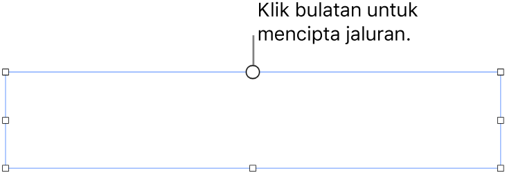 Kotak teks kosong dengan bulatan putih di atasnya dan pemegang saiz semula di penjuru, tepi dan bawah.