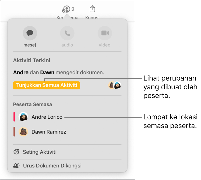 Menu kerjasama dengan dua peserta semasa disenaraikan.