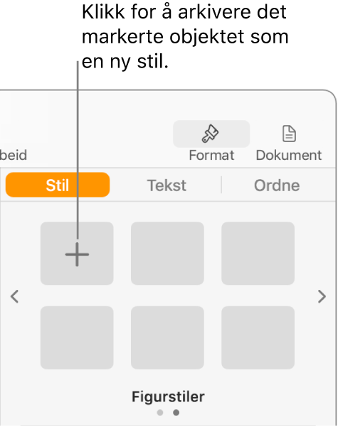 Stil-fanen i Format-sidepanelet med Opprett stil-knappen oppe til venstre og fem tomme stilplassholdere.