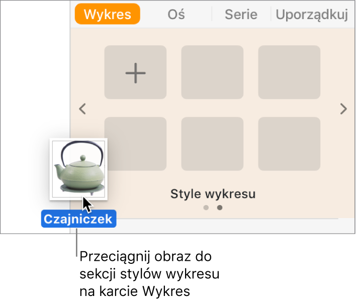 Przeciąganie obrazka do sekcji stylów wykresu paska bocznego w celu utworzenia nowego stylu.