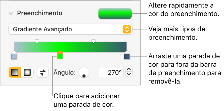 Controles para preenchimento de objetos com cores.