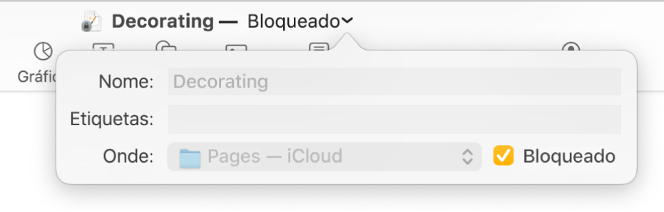 Menu pop-up para bloquear ou desbloquear um documento.