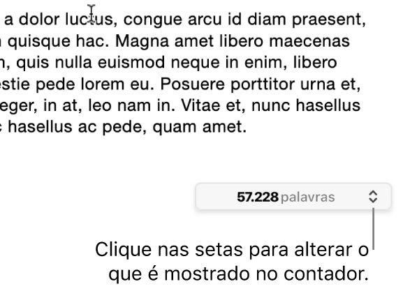 Menu de contagem de palavras mostrando o número de palavras no documento.