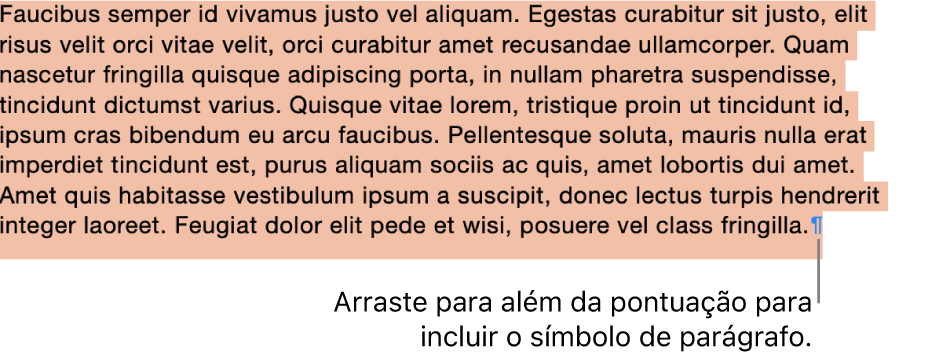 Um parágrafo selecionado, com o símbolo de parágrafo incluído na seleção.