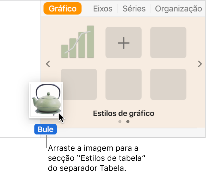 Arrastar uma imagem para o painel de estilos de tabela para criar um novo estilo.