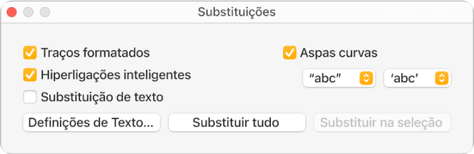 Janela “Substituições”.