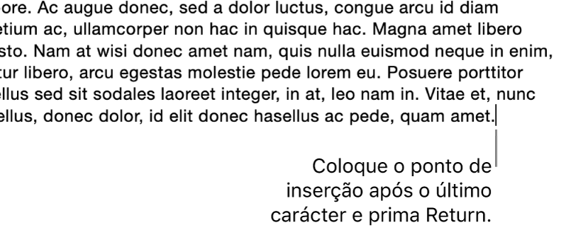 O ponto de inserção colocado após o ponto final na última frase de um parágrafo.