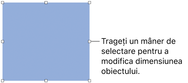 Un obiect cu pătrate albe pe bordura sa, pentru modificarea dimensiunii obiectului.