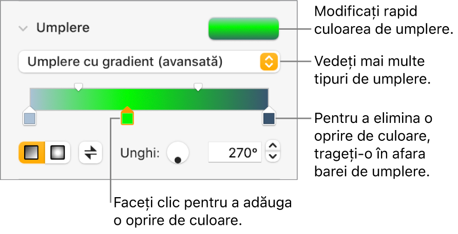 Comenzi pentru umplerea cu culori a obiectelor.