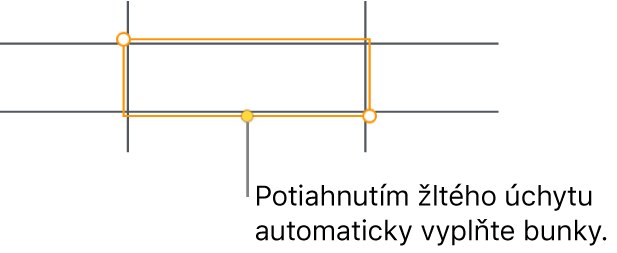 Vybratá bunka so žltým úchytom, ktorého potiahnutím môžete automaticky vypĺňať bunky.