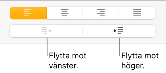 Knappar för att flytta stycken åt vänster och höger.