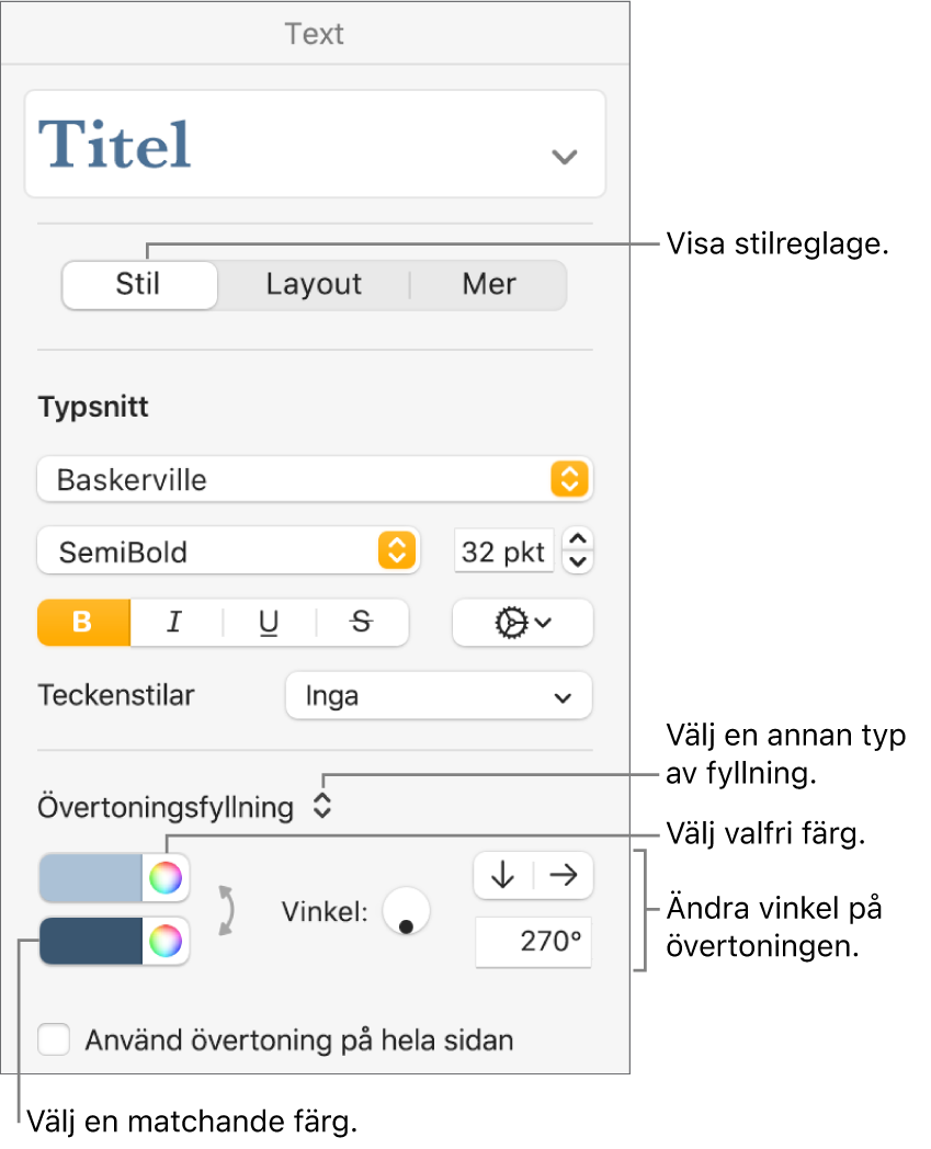 Reglage för att välja fördefinierade färger eller valfri färg.