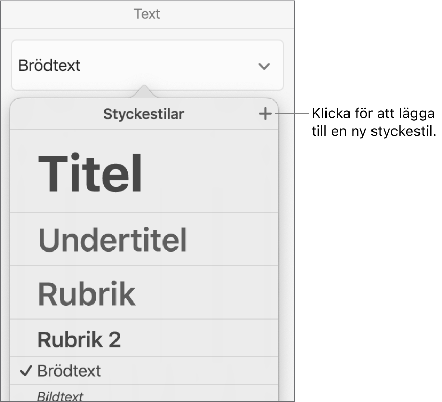 Menyn Styckestilar med en linje som pekar på knappen Ny stil.