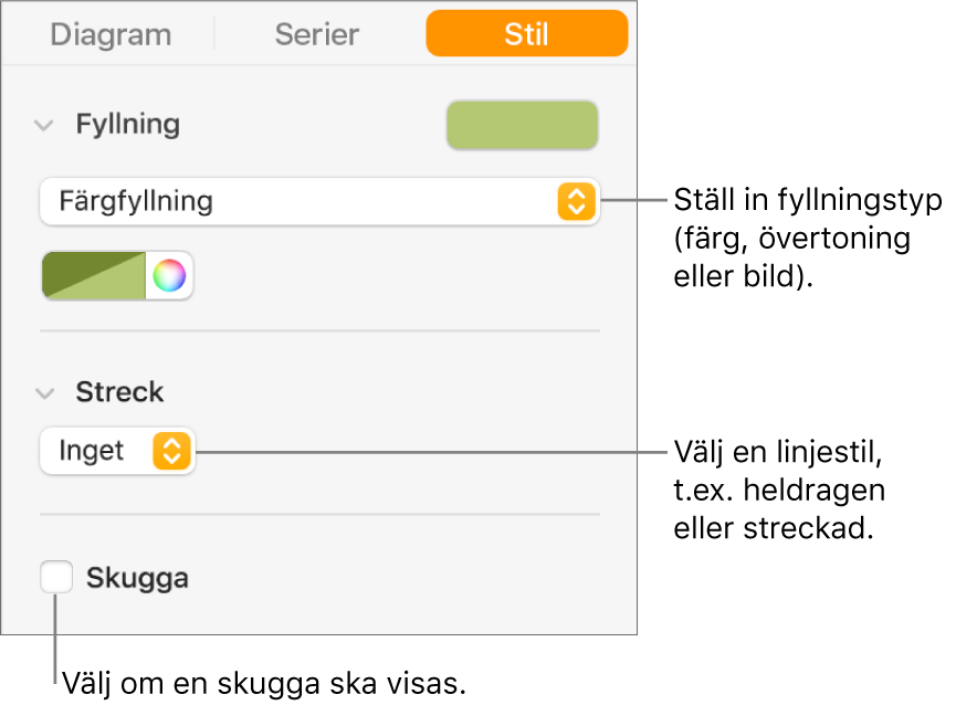 Reglage för att ändra utseendet på dataserier.