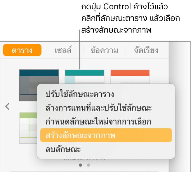 เมนูลัดลักษณะตาราง