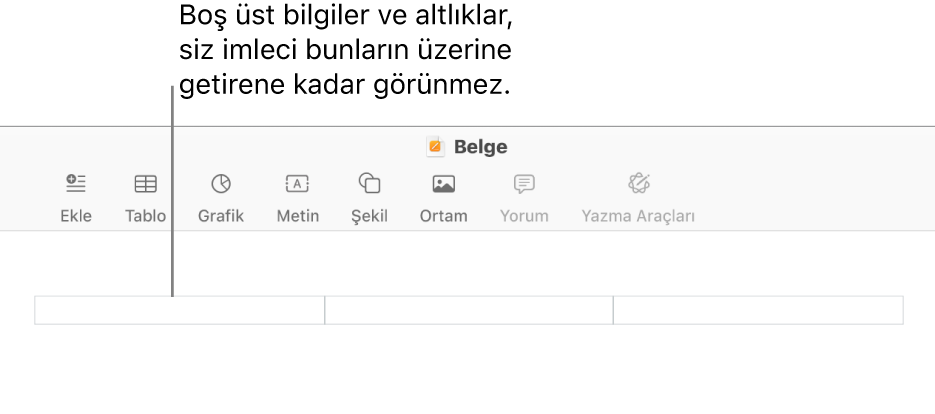 Bir belgenin başlığının üzerinde üç başlık alanı.