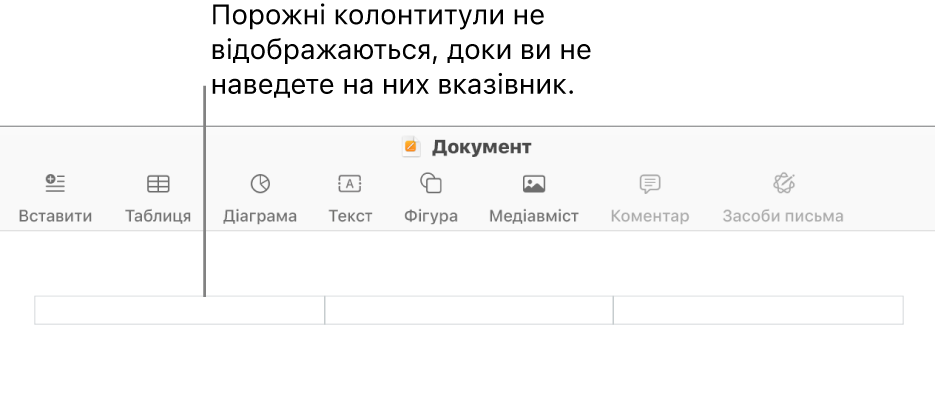 Три поля верхнього колонтитула над заголовком документа.