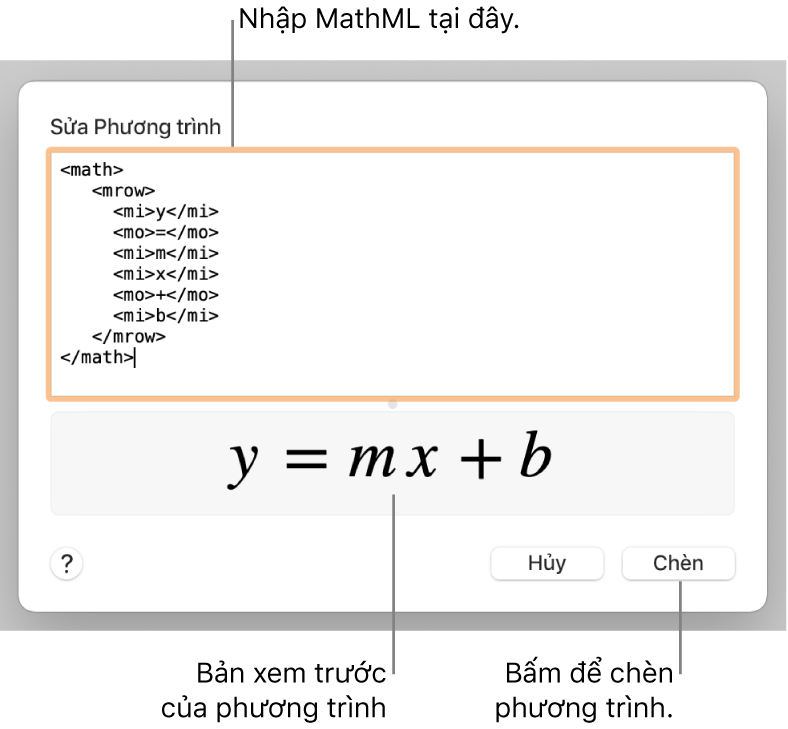 Phương trình tính độ dốc của một đường trong trường Sửa phương trình và bản xem trước của công thức ở bên dưới.