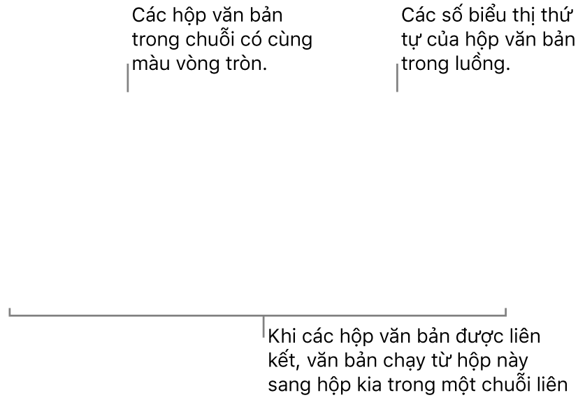 Hai hộp văn bản có vòng tròn màu lam ở trên đầu và các số 1 và 2 trong vòng tròn.