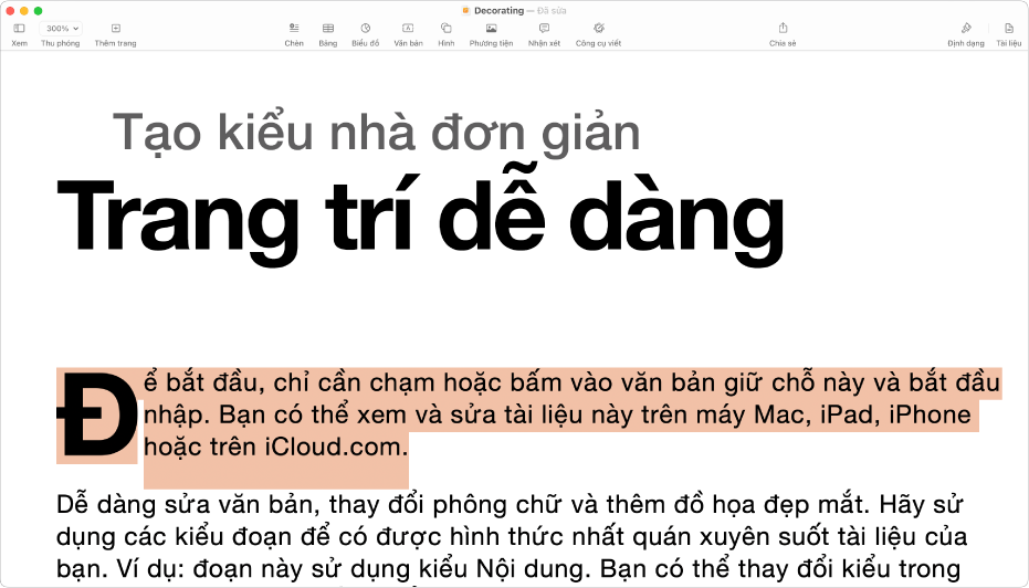 Trong tài liệu đang mở với văn bản giữ chỗ mẫu được chọn.