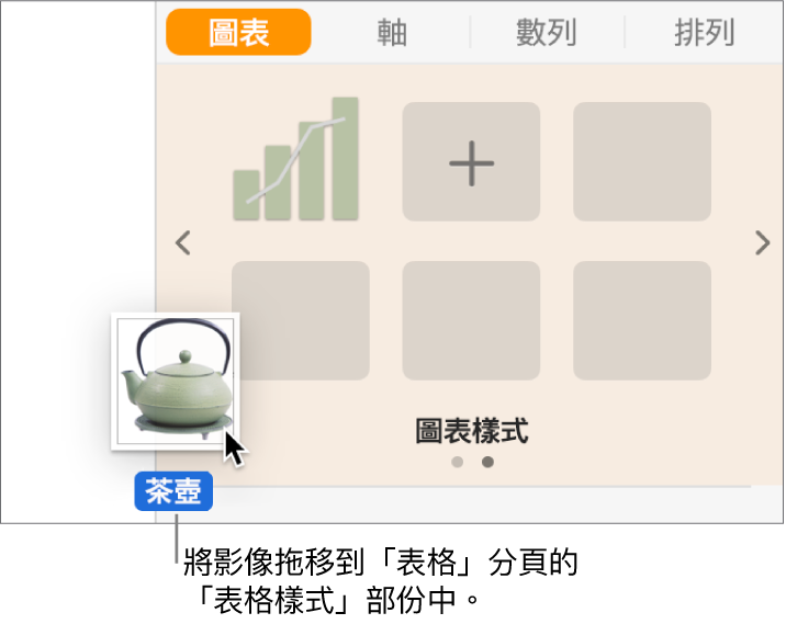 拖移影像至表格樣式面板以製作新樣式。
