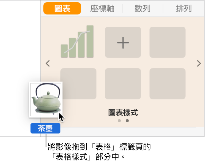 拖移影像至表格樣式面板以製作新樣式。