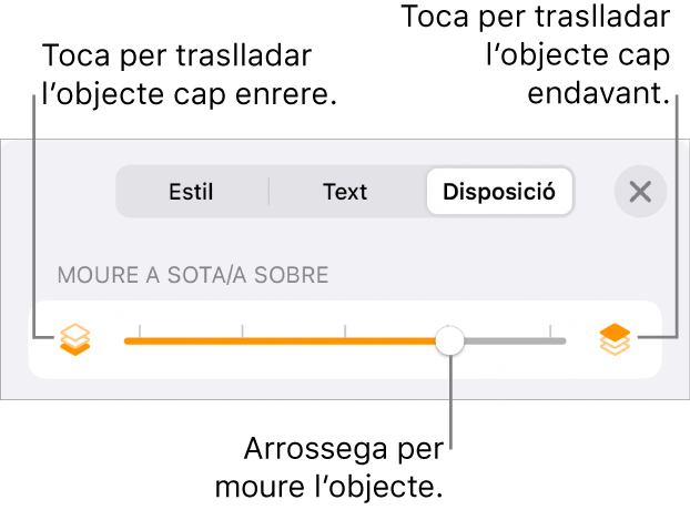 El botó de retrocedir, el botó d’avançar i el regulador de capes.