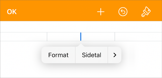 Vinduet Dokumentlayout med indsætningsmærket i et felt til sidehovedet og en lokalmenu derunder med to kommandoer: Sidetal og Indsæt.