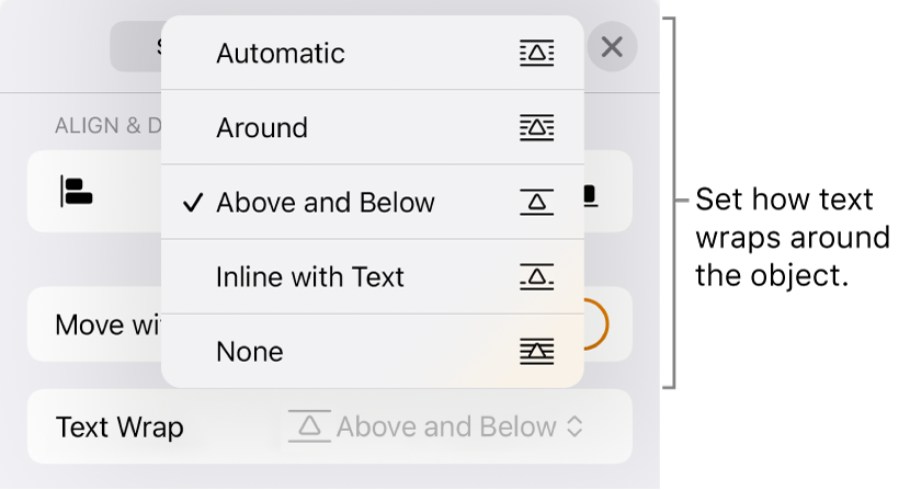 The Test Wrap controls with settings for Automatic, Around, Above and Below, Inline with Text and None.