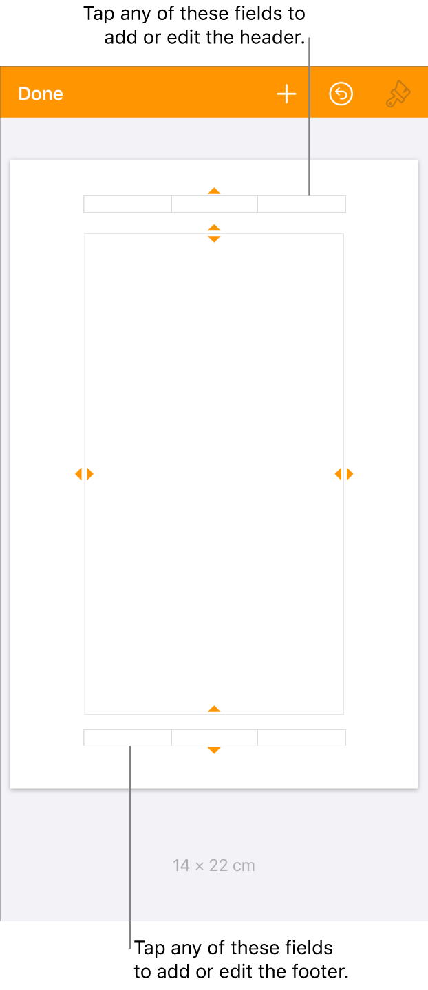 The More Options view with three fields at the top of the document for headers and three fields at the bottom for footers.