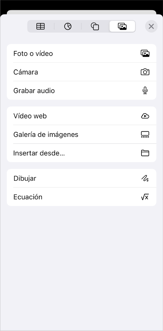 Se muestra el menú “Añadir contenido”.