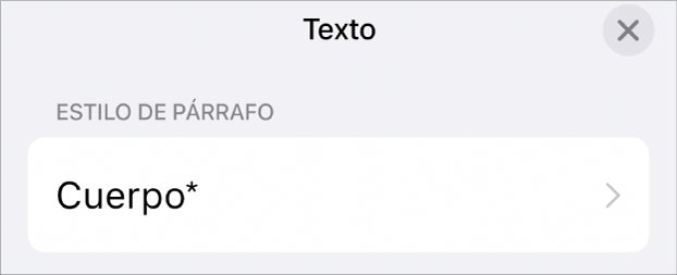 El estilo de párrafo Cuerpo con un asterisco junto a él.