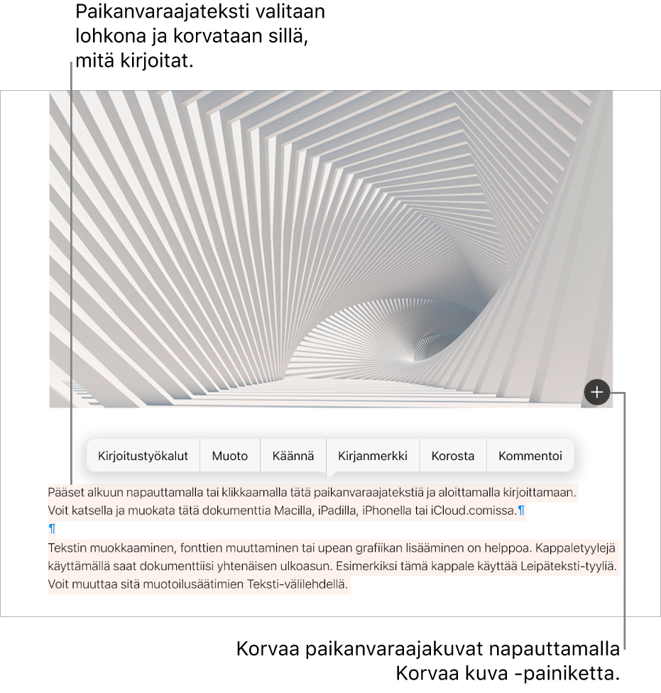 Paikanvaraajateksti ja -kuvat.