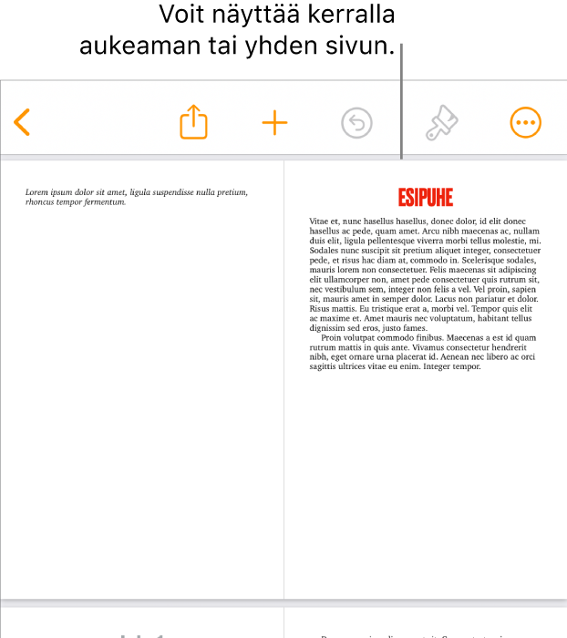 Dokumentti, jonka sivut näytetään aukeamina.