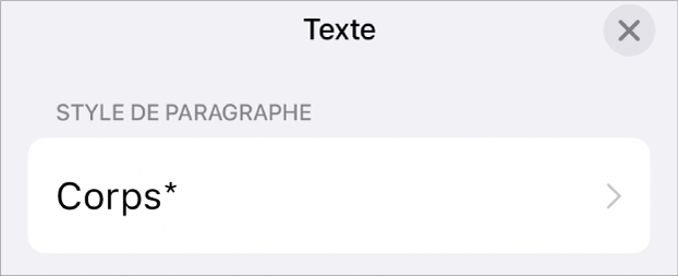 Le style de paragraphe Corps suivi d’un astérisque.