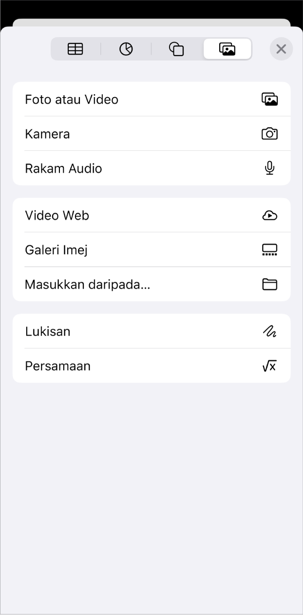 Menu Tambah Media dipaparkan.
