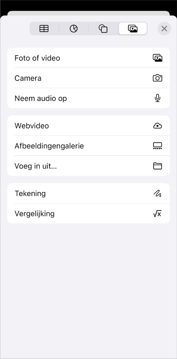 Het menu 'Voeg media toe'.