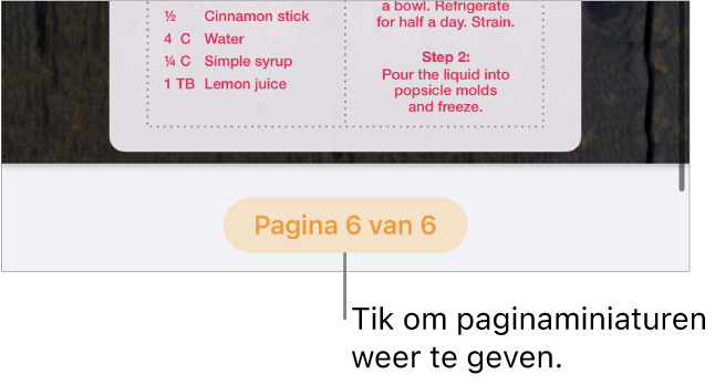 Een geopend document met eronder in het midden van het scherm de knop voor het paginanummer.