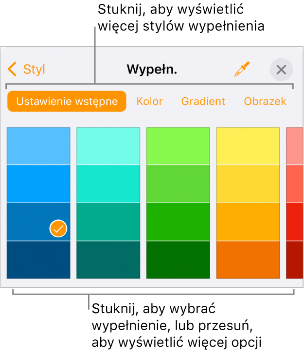 Opcje wypełnienia na karcie Styl na pasku bocznym Format.
