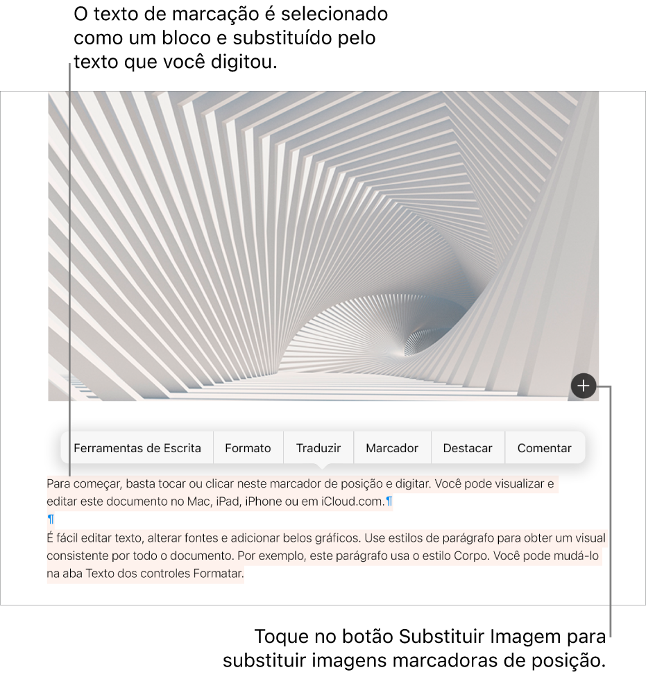 Texto e imagens do marcador de posição.