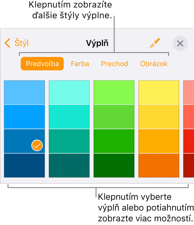 Možnosti výplní na záložke Štýl tlačidla Formát.