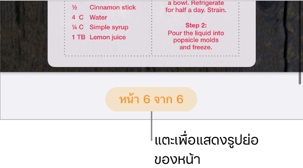 เอกสารที่เปิดอยู่โดยมีปุ่มเลขหน้าอยู่ตรงกลางด้านล่างสุดของหน้าจอ