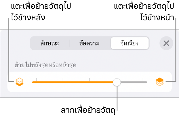 ปุ่มย้ายถอยหลัง ปุ่มย้ายไปข้างหน้า และแถบเลื่อนเลเยอร์