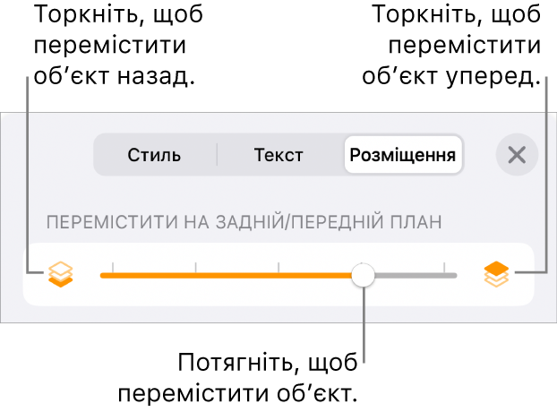 Кнопка переміщення назад, кнопка переміщення вперед і повзунок шарів.