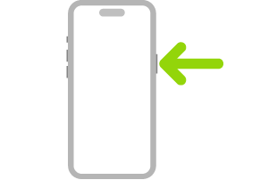 Il·lustració de l’iPhone amb una fletxa que assenyala el botó lateral a la part superior dreta.