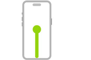 Il·lustració de l’iPhone. Una línia que acaba amb un punt indica l’acció d’arrossegar cap amunt des de la part inferior de la pantalla i, tot seguit, fer una pausa.
