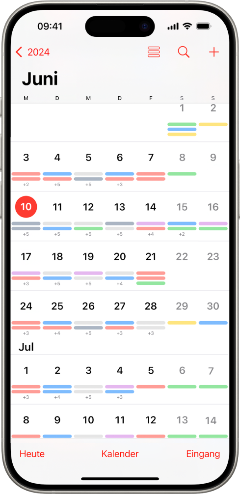 Die Monatsansicht in der App „Kalender“.