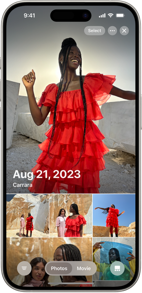 The Photos app showing a collection of photos taken on a particular day.