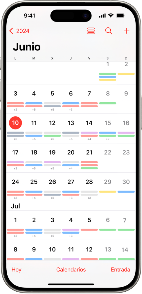 La vista de mes de la app Calendario.